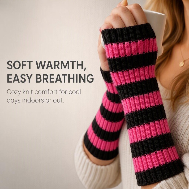 Guantes de punto a rayas con b - Fingerless Glove Knit reseña y precio