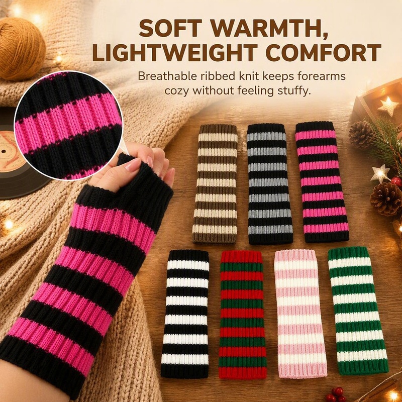 Guantes de punto a rayas con b - Fingerless Glove Knit reseña y precio